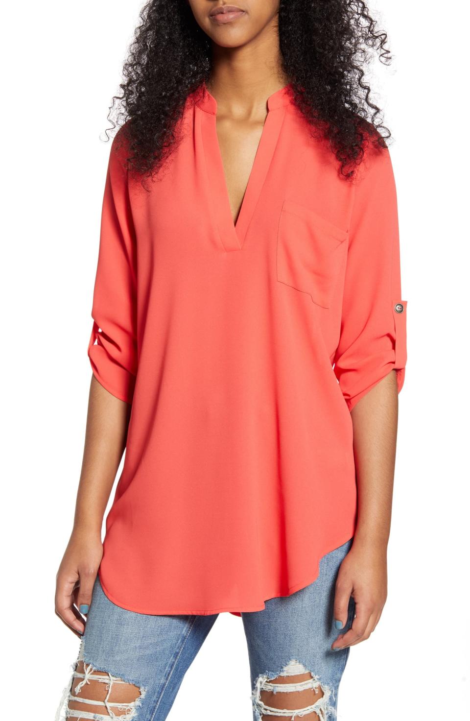 All In Favor Perfect Henley Tunic in poppy red