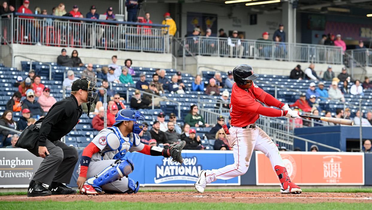 Worcester's Jeter Downs, shown hitting a homer against Buffalo earlier this season, has had a remarkable turnaround to start 2022.