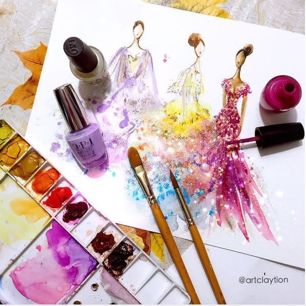 These incredibly gorgeous fashion sketches were made with nail polish and we’re stunned!