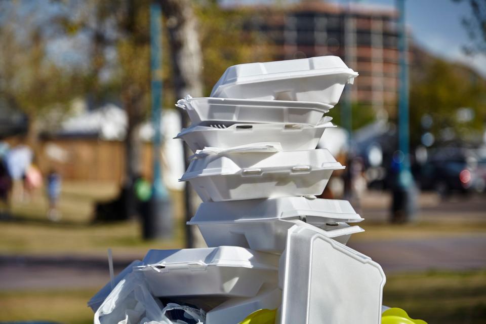 Styrofoam food containers piled up