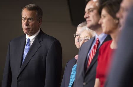 Speaker of the House John Boehner (R-OH), stand with members of his leadership team after a vote for Republican House leadership positions on Capitol Hill in Washington November 13, 2014. REUTERS/Joshua Roberts