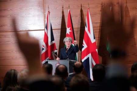 Britain's Prime Minister Theresa May attends a press conference, in Amman, Jordan, November 30, 2017 REUTERS/Toby Melville