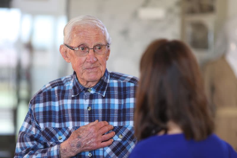 A World War II veteran is seen inside a war museum in Sydney