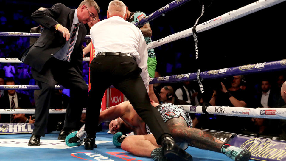 Artur Szpilka is attended to after the brutal KO from Derek Chisora. (Photo by Bradley Collyer/PA Images via Getty Images)