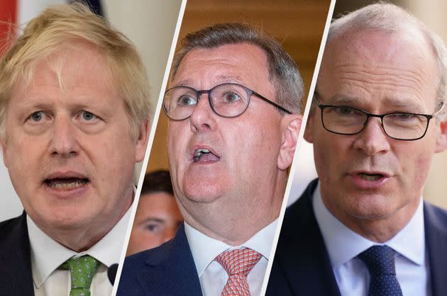 PM Boris Johnson, DUP's Jeffrey Donaldson and Ireland's foreign minister Simon Coveney (Photo: Getty)