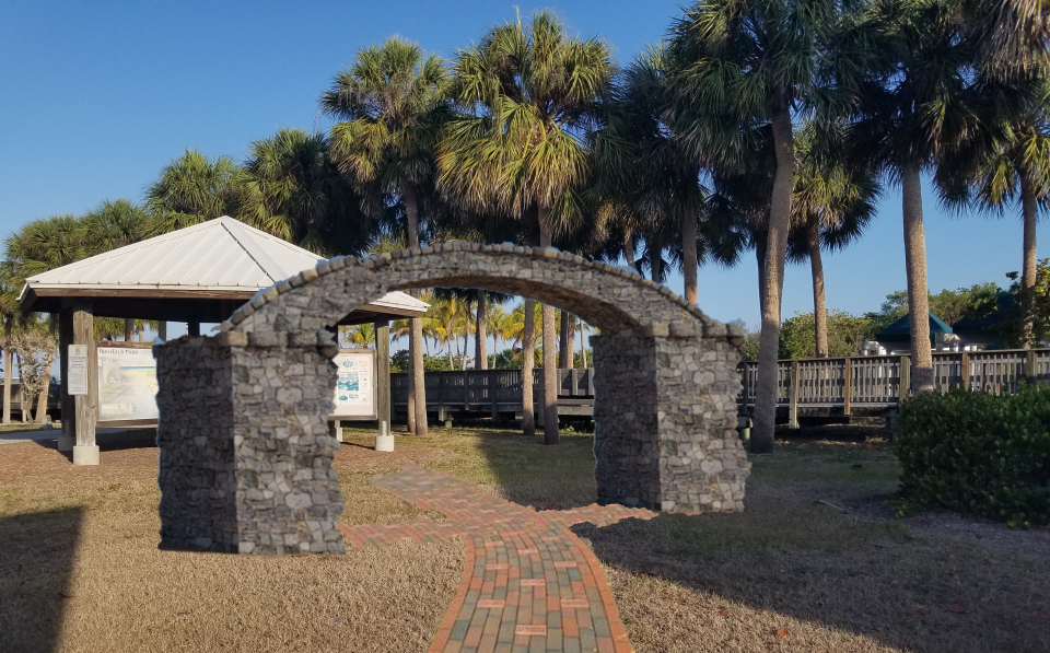 An artist's concept of the proposed commemorative arch in Fort Myers Beach's Bowditch Park. The arch will be made from stone from the old Fort Myers Beach arches, which once marked the entrance to the island.