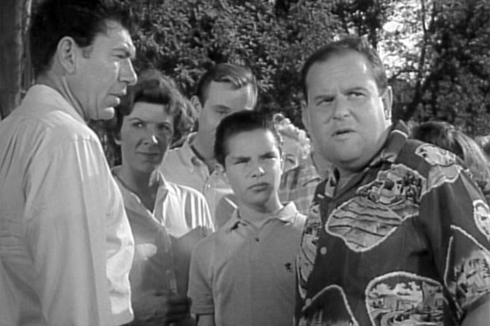 LOS ANGELES - MARCH 4: THE TWILIGHT ZONE. From left: Claude Akins as Steve Brand, Mary Gregory as Sally, Jan Handzlik as Tommy, Jack Weston as Charlie in "The Monsters are Due on Maple Street". Original airdate on March 4, 1960. Image is a screen grab. (Photo by CBS via Getty Images)