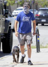 <p>Shia LaBeouf leads the way for his dog during a walk in L.A. on Wednesday.</p>