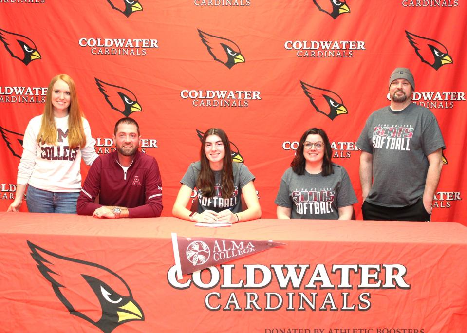 Coldwater's Brooklyn Kerry signed her commitment letter to play softball for Alma College.