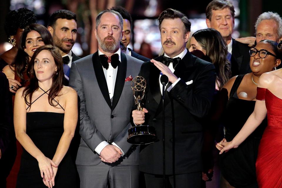 Jason Sudeikis accepts the Outstanding Comedy Series award for "Ted Lasso" on stage during the 74th Annual Primetime Emmy Awards held at the Microsoft Theater on September 12, 2022.