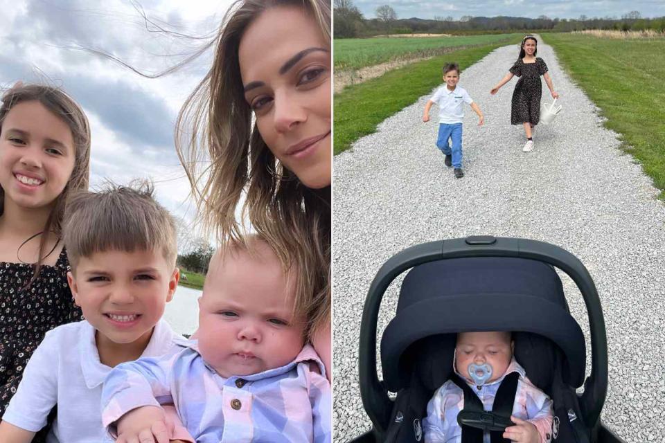 <p>Jana Kramer/Instagram</p> Jana Kramer with Jolie, Jace and Roman (L), Roman in a stroller as Jace and Jolie run off (R)