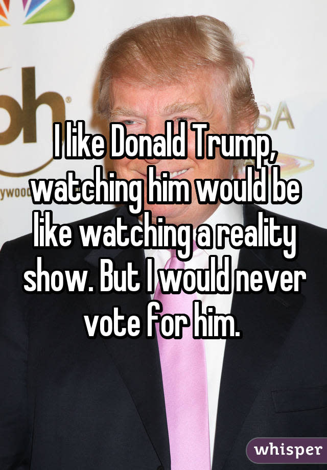 I like Donald Trump, watching him would be like watching a reality show. But I would never vote for him. 