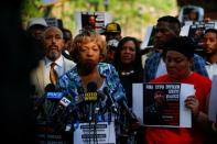 Carr, mother of Eric Garner speaks during a press conference outside Police Headquarters in New York