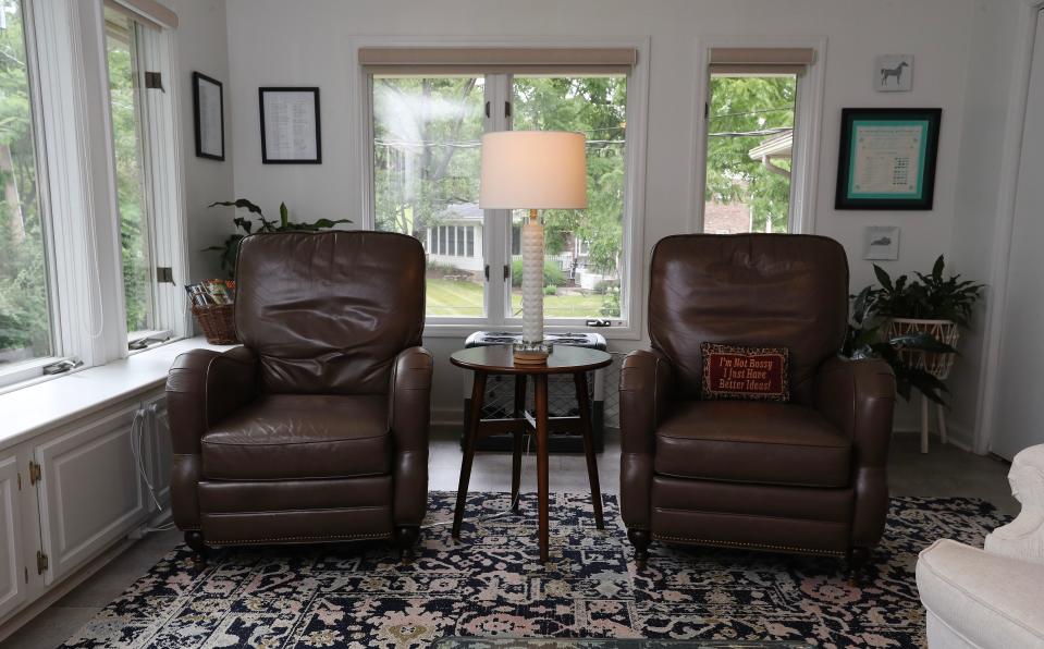 The sun room inside the ranch style home of Liz Toombs in Lexington, Ky. on June 22, 2023.