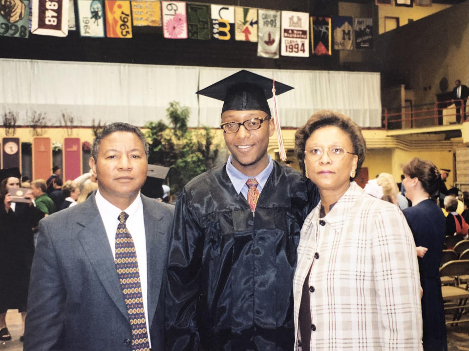 Gourdet with his parents at his University of Montana graduation. (Gregory Gourdet)