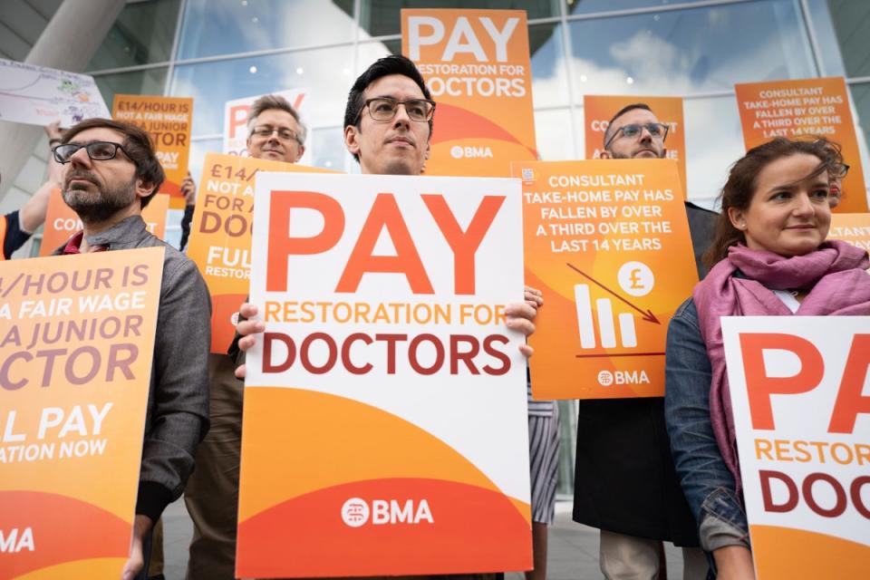 Junior doctors and consultants on a picket line last month (Stefan Rousseau/PA) (PA Wire)