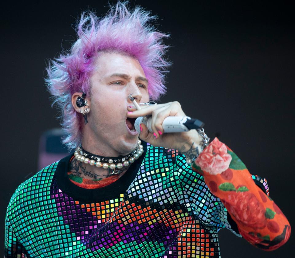 Machine Gun Kelly performs during the fourth day of Bonnaroo on Sunday, June 19, 2022, in Manchester, Tenn. 