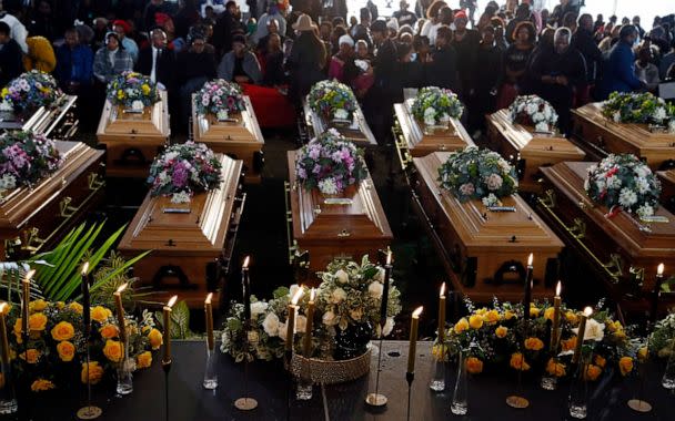 PHOTO: A view of the coffins during a funeral service held in Scenery Park, East London, South Africa, July 6, 2022. (AP)