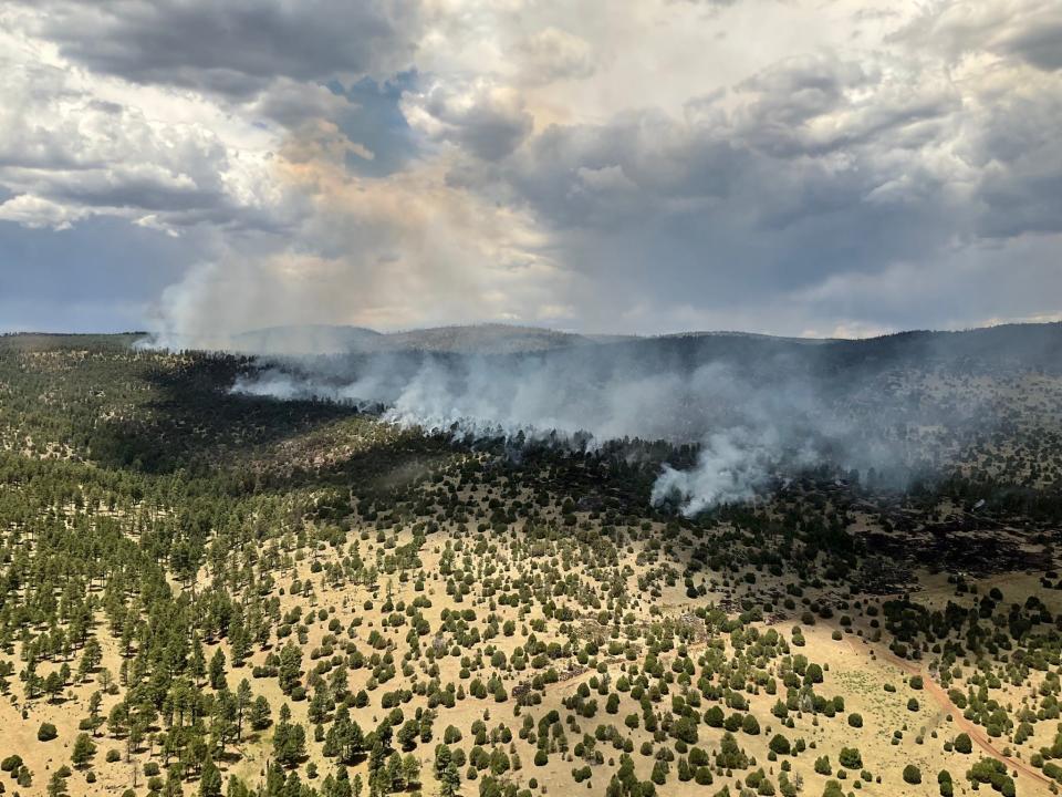 An image of the northern perimeter of the Davis Fire burning in the Gila National Forest on July 21, 2023.