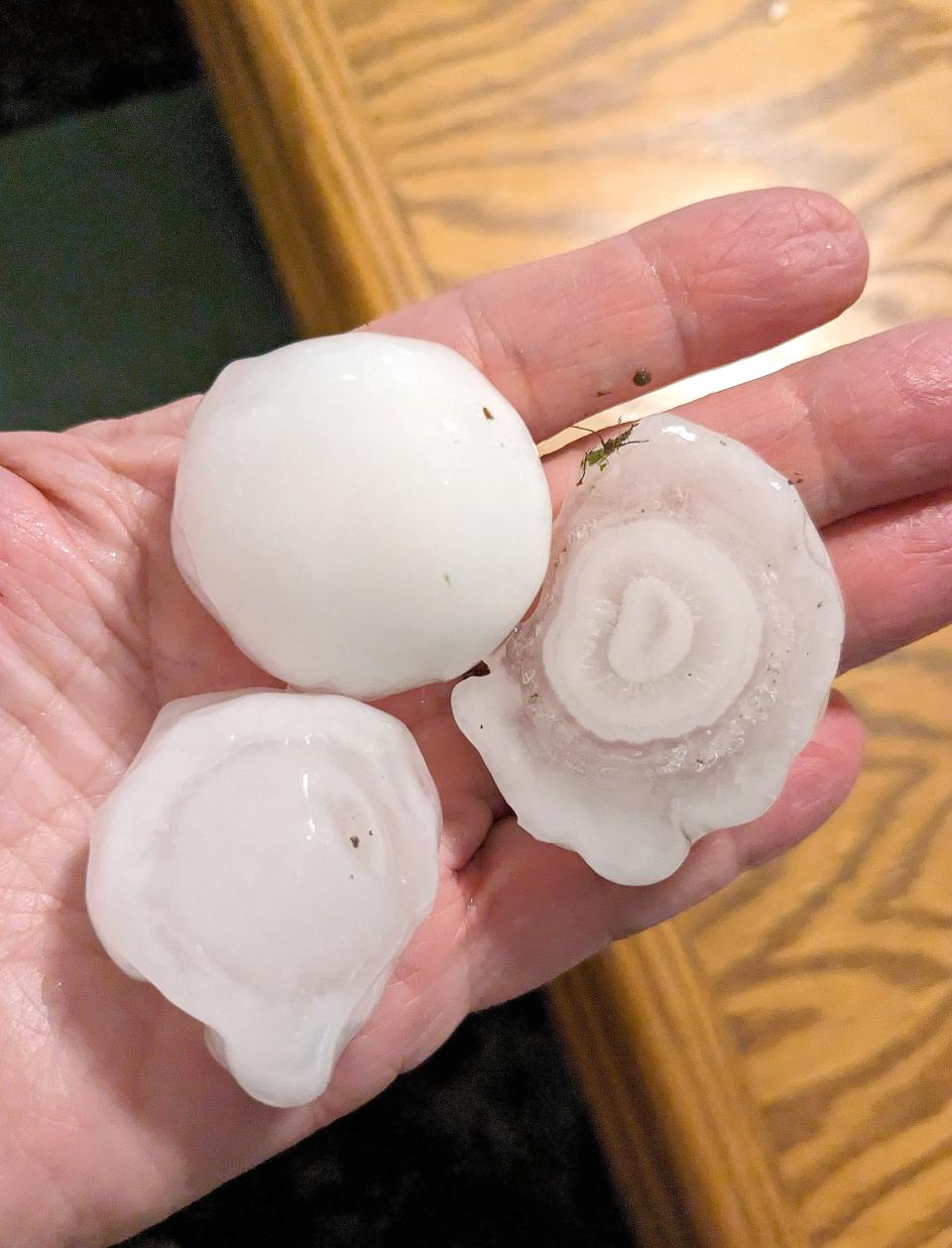 Hail held by Julie Korte that fell in her yard during a May 7 storm.