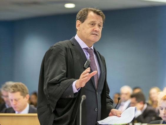 Crown prosecutor Brian Dickey presents his closing arguments in the murder trial of British backpacker Grace Millane at Auckland High Court in New Zealand on 21 November (Getty)