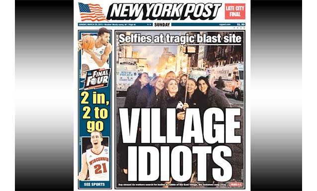 The cover of the New York Post, March 29, 2015. (New York Post)