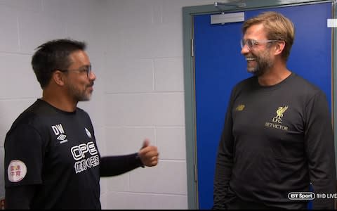 Wagner and Klopp share a joke before kick-off - Credit: BT SPORT