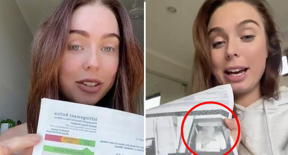 Hailey Gillard pictured with the fine for not wearing the seatbelt correctly. Source: Tiktok/ HaileyGillard1