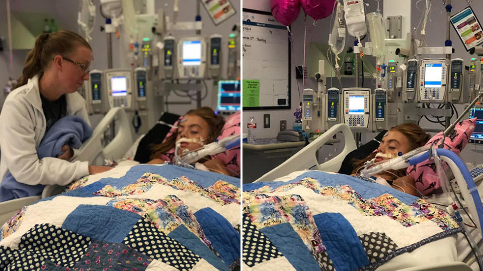 Pictured is Lily Mae Avant in hospital. She died after contracting a deadly, brain-eating parasite while swimming. Source: Facebook - #LilyStrong