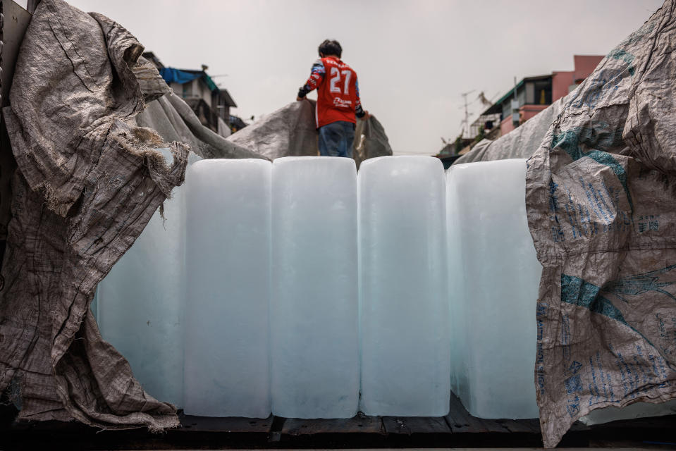 Blocks of ice on a lorry at a wet market during a heat wave in Bangkok on April 27.<span class="copyright">Andre Malerba—Bloomberg/Getty Images</span>