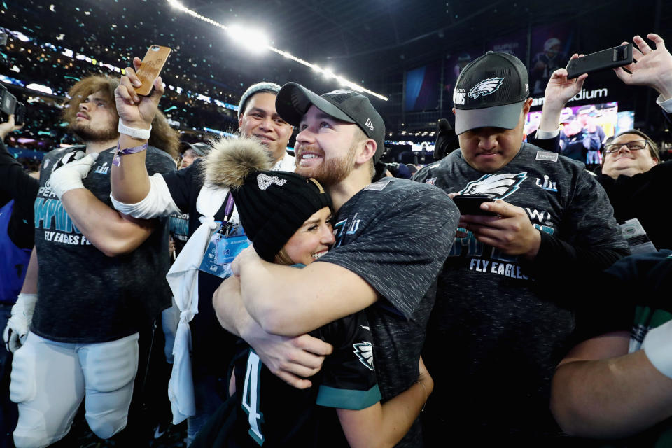 Eagles players celebrate Super Bowl LII with loved ones