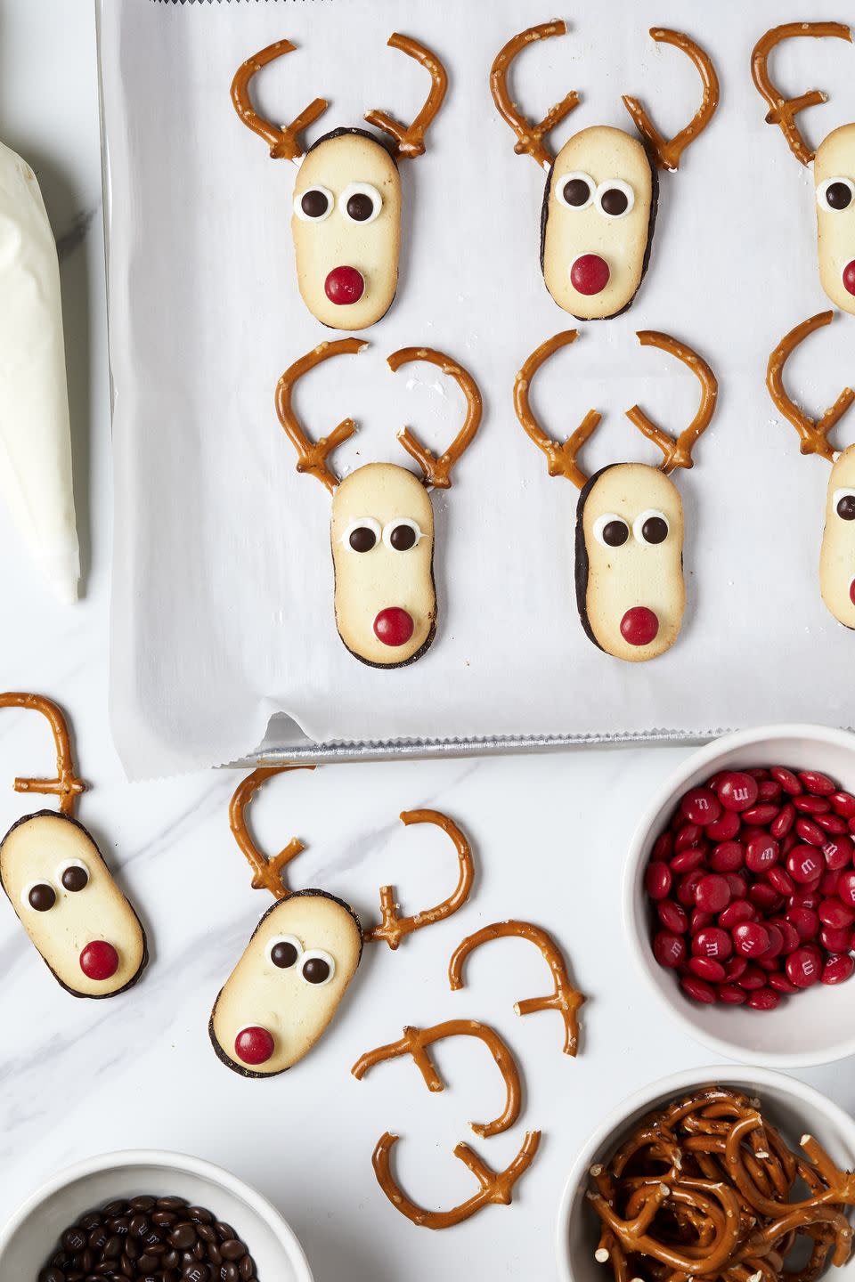 <p>These are too cute and come together SO fast, thanks to store-bought <a href="https://www.delish.com/cooking/recipe-ideas/a38314751/milano-cookies-copycat-recipe/" rel="nofollow noopener" target="_blank" data-ylk="slk:Milanos;elm:context_link;itc:0;sec:content-canvas" class="link ">Milanos</a>, M&M's, pretzels, and store-bought <a href="https://www.delish.com/cooking/recipe-ideas/recipes/a51921/best-buttercream-frosting-recipe/" rel="nofollow noopener" target="_blank" data-ylk="slk:frosting;elm:context_link;itc:0;sec:content-canvas" class="link ">frosting</a>.</p><p>Get the <strong><a href="https://www.delish.com/cooking/recipes/a50462/milano-reindeer-cookies-recipe/" rel="nofollow noopener" target="_blank" data-ylk="slk:Milano Reindeer Cookies recipe;elm:context_link;itc:0;sec:content-canvas" class="link ">Milano Reindeer Cookies recipe</a></strong>.</p>