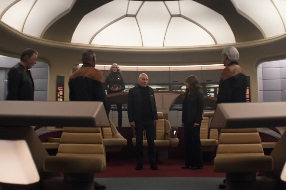 Picard returns to the bridge of the Enterprise with his old crew on Star Trek: Picard. 