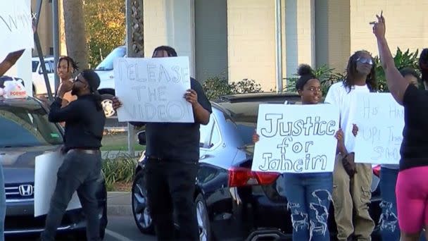PHOTO: Protesters rally outside the Police Department headquarters after the death of teen Jaheim McMillan who was shot by poice in Gulfport, Miss., Oct. 11, 2022. (WLOX)