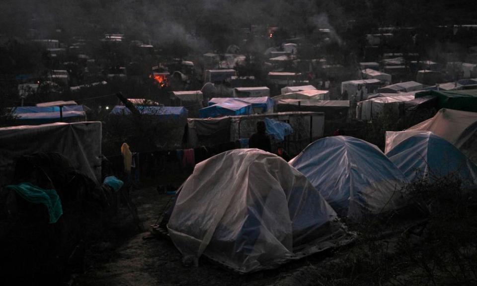 A makeshift camp next to the Moria refugee camp on the island of Lesbos