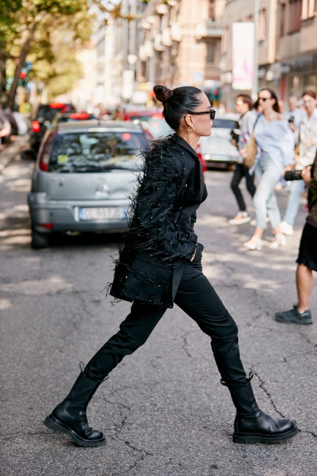 Lug-soled boots on the streets at Milan Fashion Week Spring 2020. 