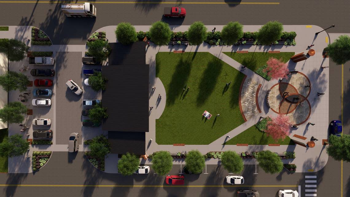 An artist’s rendering of the proposed Isaac Woodard Unity Park in Batesburg-Leesville, planned for the former jail site where the World War II veteran was beaten and blinded in 1946. Town of Batesburg-Leesville