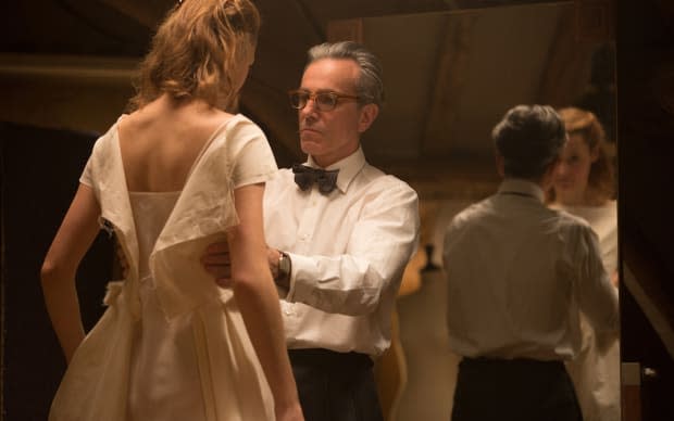 Vicky Krieps as Alma and Daniel Day-Lewis as Reynolds Woodcock in "Phantom Thread"<p>Laurie Sparham / Focus Features</p>