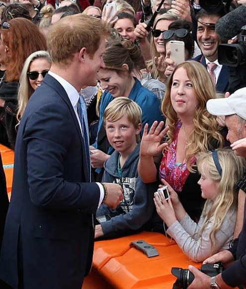 Prince Harry runs into his former teacher, Vicki McBratney, in 2015