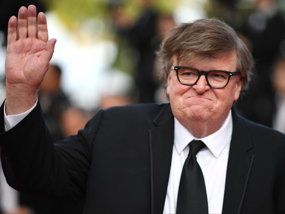 Michael Moore at the Cannes Film Festival in France on 25 May 2019 (LOIC VENANCE/AFP via Getty Images)