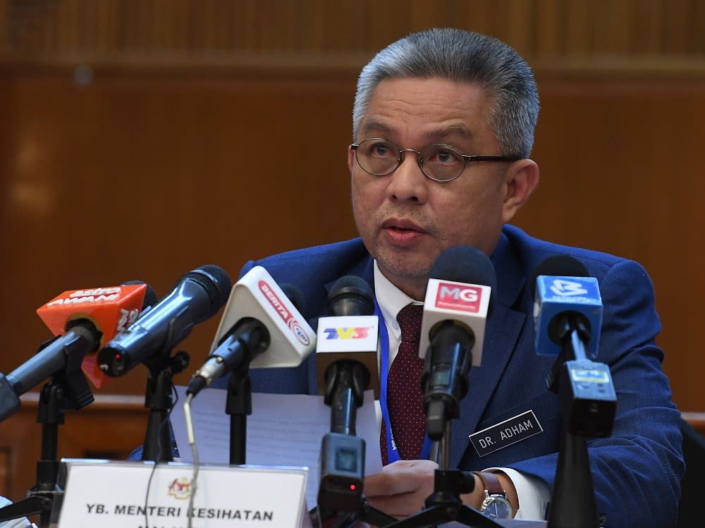 Health Minister Datuk Seri Dr Adham Baba presents the findings of the 2019 National Health and Morbidity Survey at the Health Ministry in Putrajaya May 29, 2020. — Bernama pic