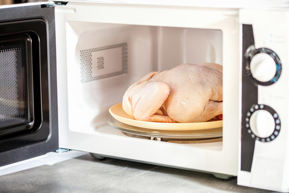 whole raw chicken in the microwave