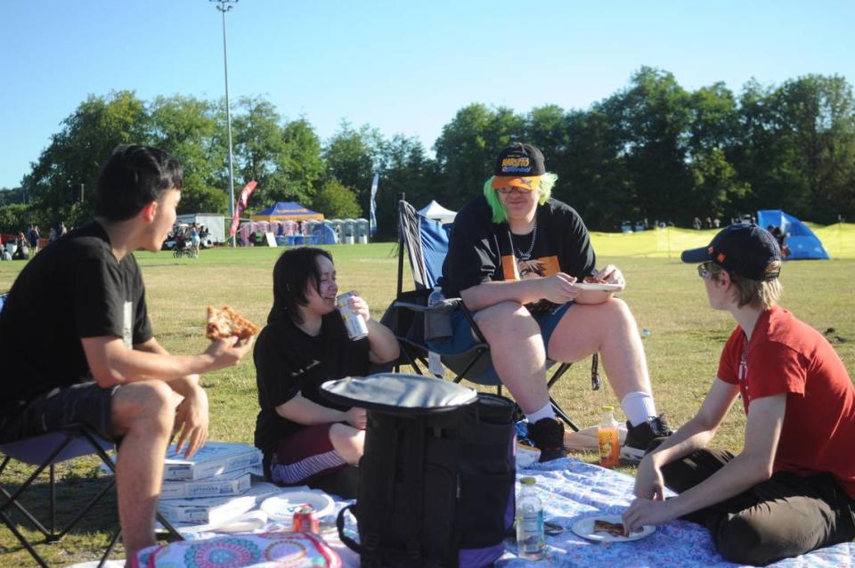 Ayden Fontana at the far left with three friends at the Tumwater Family Festival and Nisqually Red Wind Casino Fireworks Show on Thursday.