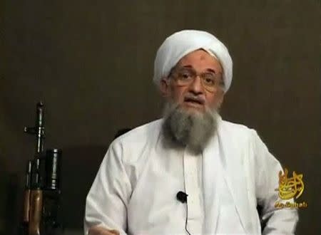 Al Qaeda's second-in-command Ayman al-Zawahri speaks from an unknown location, in this still image taken from video uploaded on a social media website June 8, 2011. REUTERS/Social Media Website via Reuters TV
