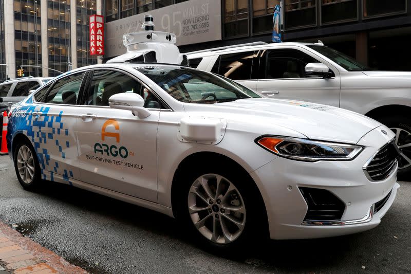 FILE PHOTO: Argo Ai self driving prototype vehicle is seen outside a Ford and Volkswagen joint news conference in New York City