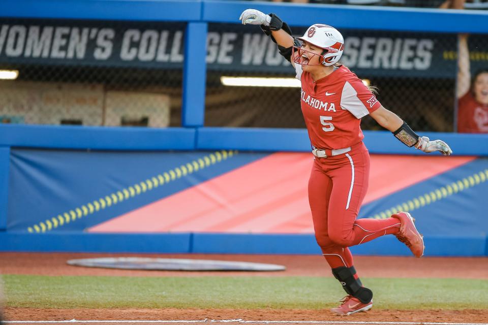 OU's Taylon Snow celebrates after hitting a home run in the second inning on Wednesday.