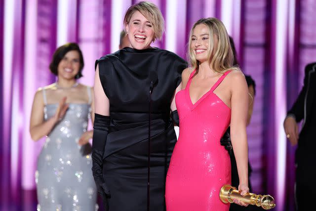 <p>Rich Polk/Golden Globes 2024/Golden Globes 2024 via Getty</p> America Ferrera, Greta Gerwig, and Margot Robbie at the 2024 Golden Globes