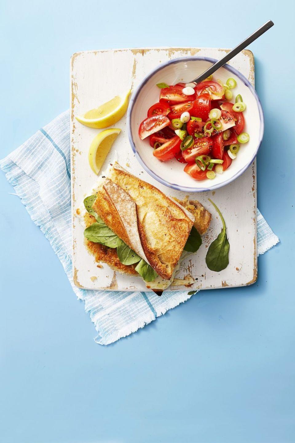 Pork Milanese Sandwich With Tomato Salad