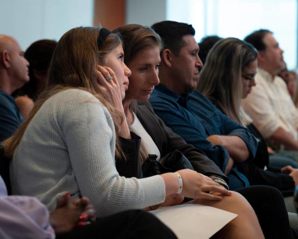 Oli Nava, from Doral Academy Charter Middle School, is comforted by her mother after misspelling her word during the first round of the Miami Herald Miami-Dade/Monroe County Spelling Bee. Alie Skowronski/askowronski@miamiherald.com