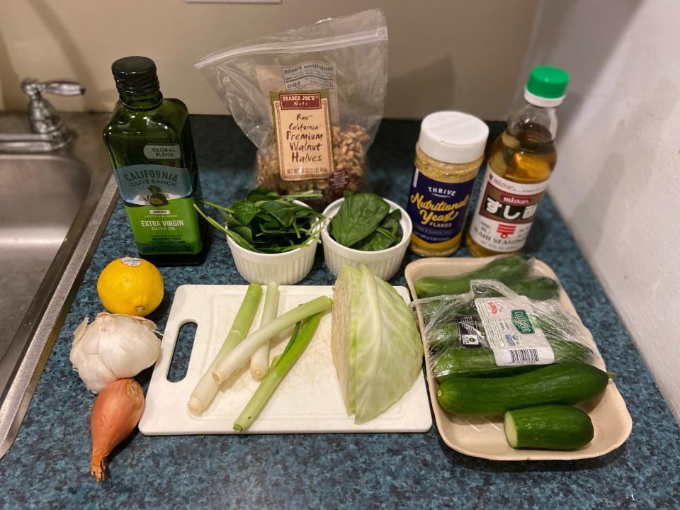 The ingredients displayed on the kitchen counter